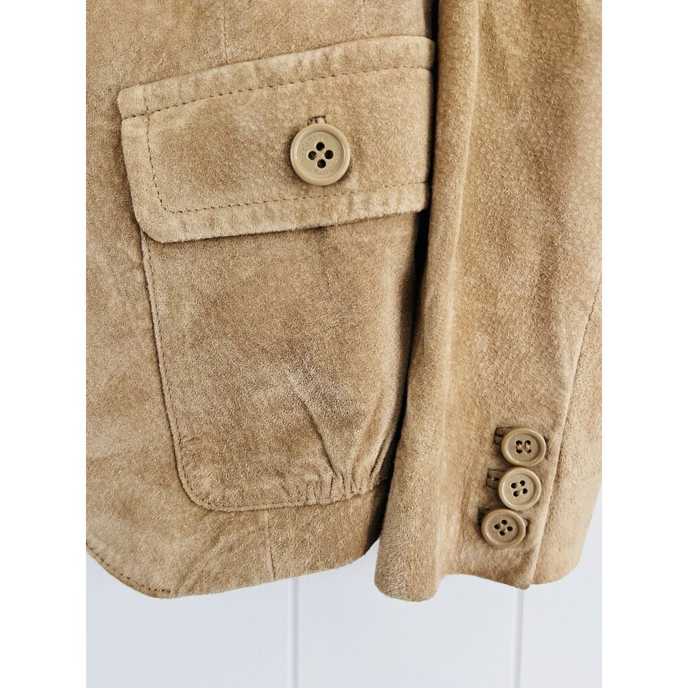 Vintage Liz Claiborne Brown 100% Suede Leather Satin Lined Button Up Jacket Med - Picture 4 of 8